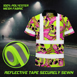 Hi Vis Polo Shirt Reflective Tapes Pink Neon Lime Skull Custom Name Safety Workwear For Workers, Truckers, Operators