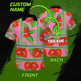 Hi Vis Polo Shirt Reflective Tapes Pink Neon Red Anthurium Custom Name Safety Workwear For Workers, Truckers, Operators