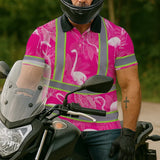 Hi Vis Polo Shirt Reflective Tapes Pink Neon White Flamingo Custom Name Safety Workwear For Workers, Truckers, Operators