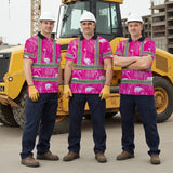 Hi Vis Polo Shirt Reflective Tapes Pink Neon White Flamingo Custom Name Safety Workwear For Workers, Truckers, Operators