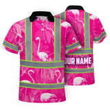 Hi Vis Polo Shirt Reflective Tapes Pink Neon White Flamingo Custom Name Safety Workwear For Workers, Truckers, Operators
