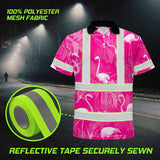 Hi Vis Polo Shirt Reflective Tapes Pink Neon White Flamingo Custom Name Safety Workwear For Workers, Truckers, Operators