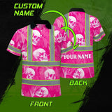 Hi Vis Polo Shirt Reflective Tapes Pink Neon White Skull Custom Name Safety Workwear For Workers, Truckers, Operators