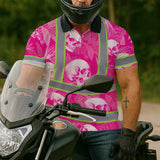 Hi Vis Polo Shirt Reflective Tapes Pink Neon White Skull Custom Name Safety Workwear For Workers, Truckers, Operators