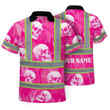 Hi Vis Polo Shirt Reflective Tapes Pink Neon White Skull Custom Name Safety Workwear For Workers, Truckers, Operators