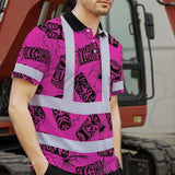 Hi Vis Polo Shirt Reflective Tapes Pink Tiki Custom Name Safety Workwear For Workers, Truckers, Operators
