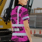 Hi Vis Polo Shirt Reflective Tapes Pink Tiki Custom Name Safety Workwear For Workers, Truckers, Operators