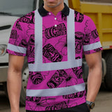 Hi Vis Polo Shirt Reflective Tapes Pink Tiki Custom Name Safety Workwear For Workers, Truckers, Operators