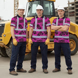 Hi Vis Polo Shirt Reflective Tapes Pink Tiki Custom Name Safety Workwear For Workers, Truckers, Operators