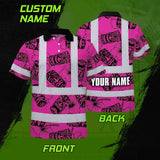 Hi Vis Polo Shirt Reflective Tapes Pink Tiki Custom Name Safety Workwear For Workers, Truckers, Operators