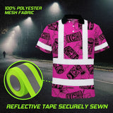 Hi Vis Polo Shirt Reflective Tapes Pink Tiki Custom Name Safety Workwear For Workers, Truckers, Operators