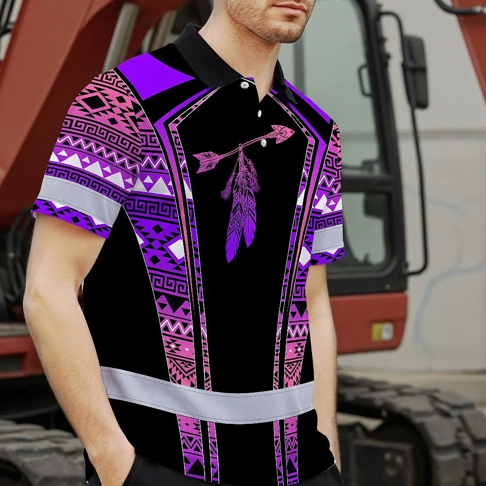 Hi Vis Polo Shirt Reflective Tapes Pink Violet Neon Native Custom Name Safety Workwear For Workers, Truckers, Operators