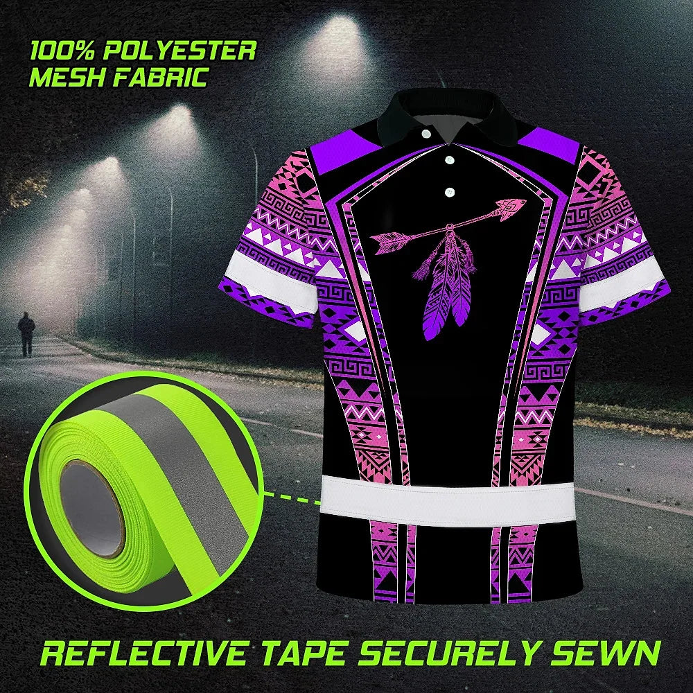Hi Vis Polo Shirt Reflective Tapes Pink Violet Neon Native Custom Name Safety Workwear For Workers, Truckers, Operators