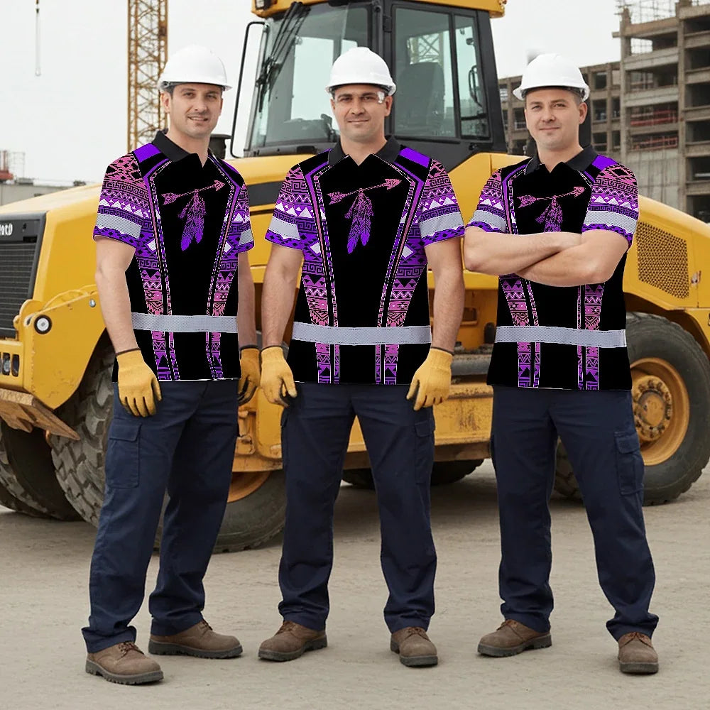 Hi Vis Polo Shirt Reflective Tapes Pink Violet Neon Native Custom Name Safety Workwear For Workers, Truckers, Operators