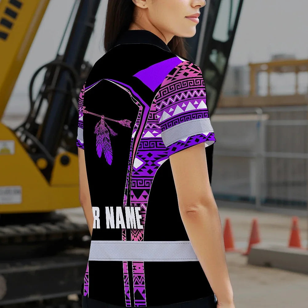 Hi Vis Polo Shirt Reflective Tapes Pink Violet Neon Native Custom Name Safety Workwear For Workers, Truckers, Operators