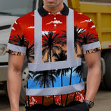 Hi Vis Polo Shirt Reflective Tapes Red Coconut Tree Custom Name Safety Workwear For Workers, Truckers, Operators