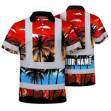 Hi Vis Polo Shirt Reflective Tapes Red Coconut Tree Custom Name Safety Workwear For Workers, Truckers, Operators