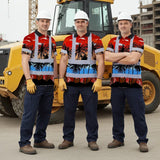 Hi Vis Polo Shirt Reflective Tapes Red Coconut Tree Custom Name Safety Workwear For Workers, Truckers, Operators