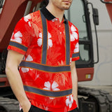 Hi Vis Polo Shirt Reflective Tapes Red Neon Custom Name Safety Workwear For Workers, Truckers, Operators