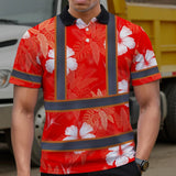 Hi Vis Polo Shirt Reflective Tapes Red Neon Custom Name Safety Workwear For Workers, Truckers, Operators