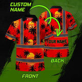 Hi Vis Polo Shirt Reflective Tapes Red Neon Flowers Custom Name