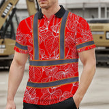 Hi Vis Polo Shirt Reflective Tapes Red Neon Flowers Custom Name Safety Workwear For Workers, Truckers, Operators