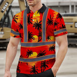 Hi Vis Polo Shirt Reflective Tapes Red Neon Flowers Custom Name