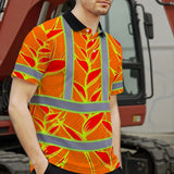 Hi Vis Polo Shirt Reflective Tapes Red Neon Lime Heliconia Custom Name Safety Workwear For Workers, Truckers, Operators