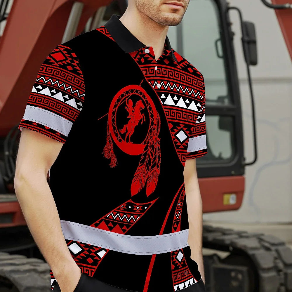 Hi Vis Polo Shirt Reflective Tapes Red Neon Native Custom Name Safety Workwear For Workers, Truckers, Operators