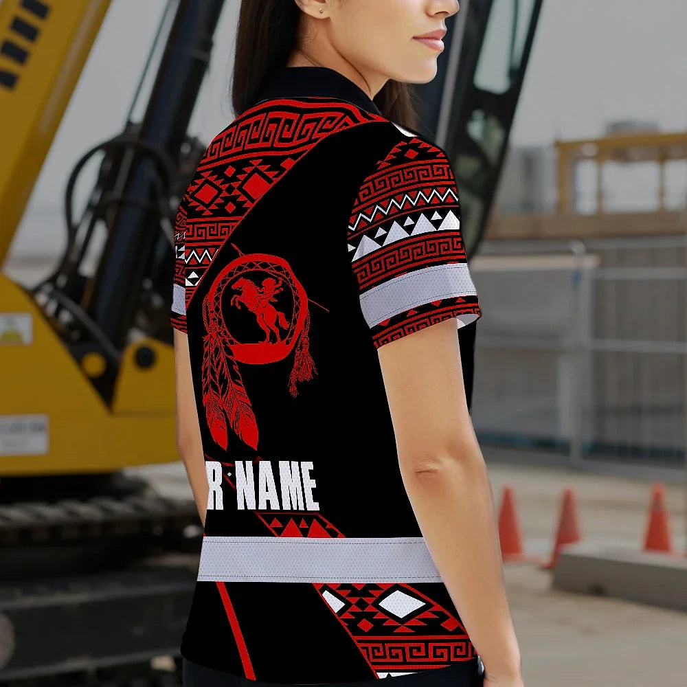 Hi Vis Polo Shirt Reflective Tapes Red Neon Native Custom Name Safety Workwear For Workers, Truckers, Operators