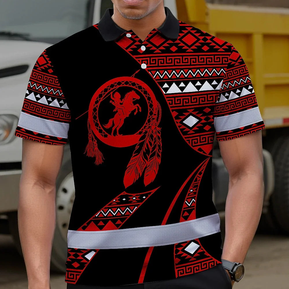 Hi Vis Polo Shirt Reflective Tapes Red Neon Native Custom Name Safety Workwear For Workers, Truckers, Operators