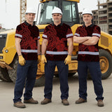 Hi Vis Polo Shirt Reflective Tapes Red Neon Polynesian Custom Name Safety Workwear For Workers, Truckers, Operators