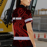Hi Vis Polo Shirt Reflective Tapes Red Neon Polynesian Custom Name Safety Workwear For Workers, Truckers, Operators
