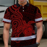 Hi Vis Polo Shirt Reflective Tapes Red Neon Polynesian Custom Name Safety Workwear For Workers, Truckers, Operators