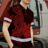 Hi Vis Polo Shirt Reflective Tapes Red Neon Polynesian Custom Name Safety Workwear For Workers, Truckers, Operators