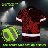 Hi Vis Polo Shirt Reflective Tapes Red Neon Polynesian Custom Name Safety Workwear For Workers, Truckers, Operators
