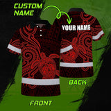 Hi Vis Polo Shirt Reflective Tapes Red Neon Polynesian Custom Name Safety Workwear For Workers, Truckers, Operators