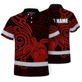 Hi Vis Polo Shirt Reflective Tapes Red Neon Polynesian Custom Name Safety Workwear For Workers, Truckers, Operators