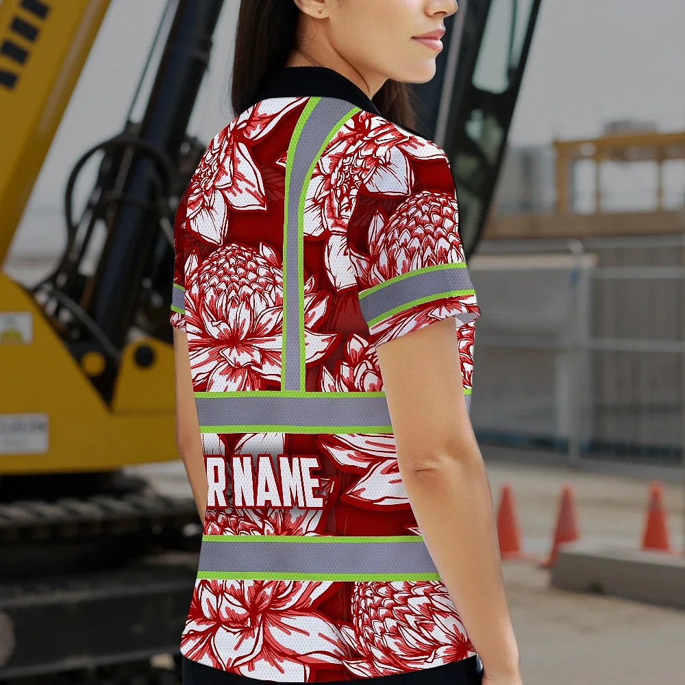 Hi Vis Polo Shirt Reflective Tapes Red Neon White Protea Custom Name Safety Workwear For Workers, Truckers, Operators
