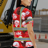 Hi Vis Polo Shirt Reflective Tapes Red Neon White Skull Custom Name Safety Workwear For Workers, Truckers, Operators