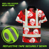 Hi Vis Polo Shirt Reflective Tapes Red Neon White Skull Custom Name Safety Workwear For Workers, Truckers, Operators