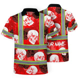 Hi Vis Polo Shirt Reflective Tapes Red Neon White Skull Custom Name Safety Workwear For Workers, Truckers, Operators