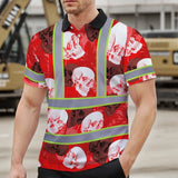 Hi Vis Polo Shirt Reflective Tapes Red Neon White Skull Custom Name Safety Workwear For Workers, Truckers, Operators