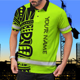 Hi Vis Polo Shirt Reflective Tapes TiKi Hawaiian Polynesian Tribal