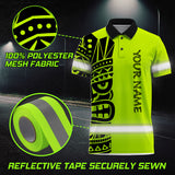 Hi Vis Polo Shirt Reflective Tapes TiKi Hawaiian Polynesian Tribal