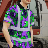 Hi Vis Polo Shirt Reflective Tapes Violet Green Parrot Custom Name Safety Workwear For Workers, Truckers, Operators