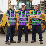 Hi Vis Polo Shirt Reflective Tapes Violet Green Parrot Custom Name Safety Workwear For Workers, Truckers, Operators