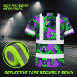 Hi Vis Polo Shirt Reflective Tapes Violet Green Parrot Custom Name Safety Workwear For Workers, Truckers, Operators