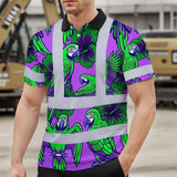 Hi Vis Polo Shirt Reflective Tapes Violet Green Parrot Custom Name Safety Workwear For Workers, Truckers, Operators