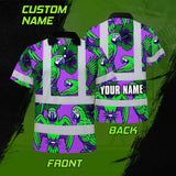 Hi Vis Polo Shirt Reflective Tapes Violet Green Parrot Custom Name Safety Workwear For Workers, Truckers, Operators